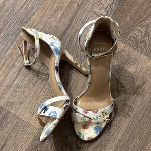 MARINA Floral Heels - Cream with Multicolor Accents